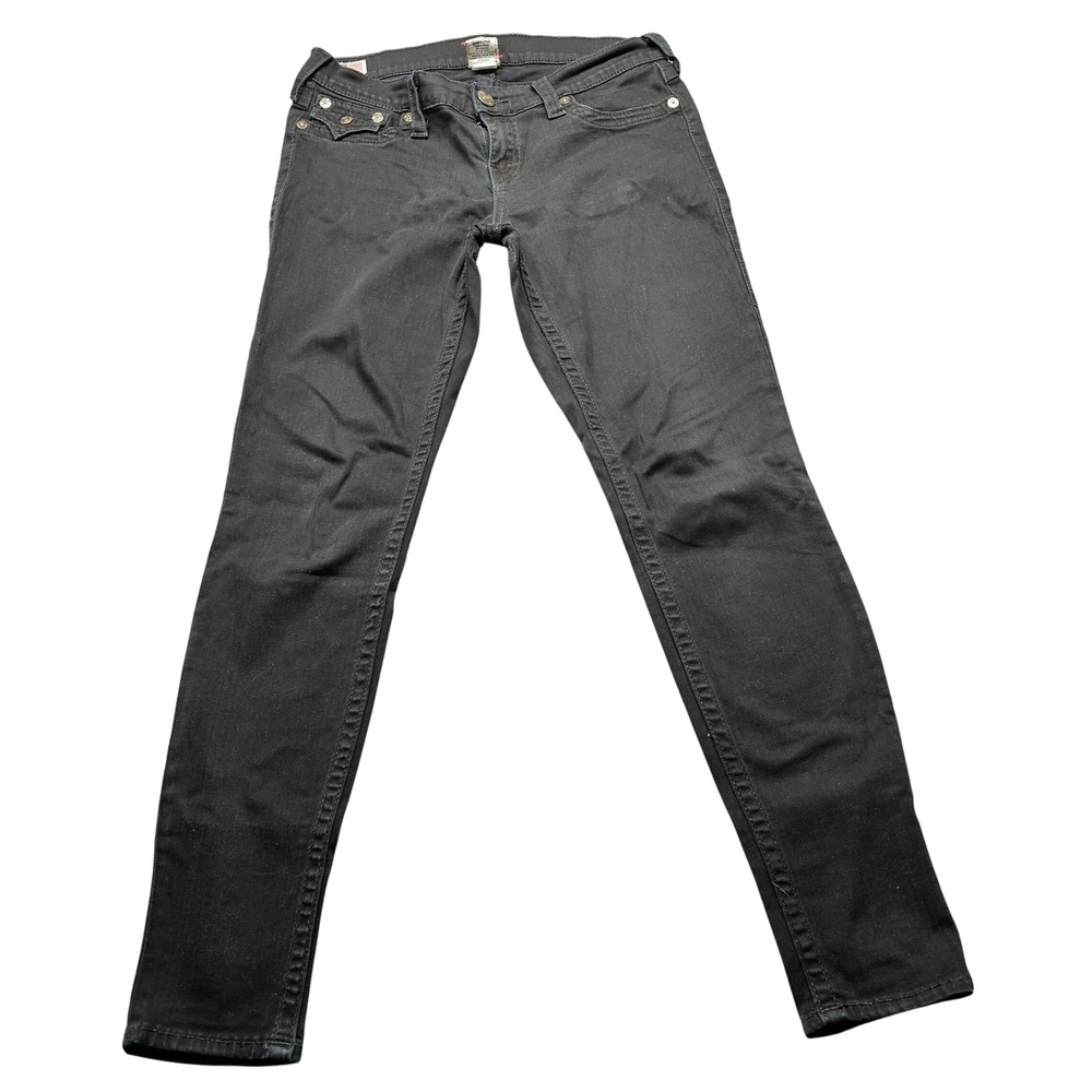 True Religion Skinny‎ Jeans Black Horseshoe Flap Pocket Grunge Stretch Size 28